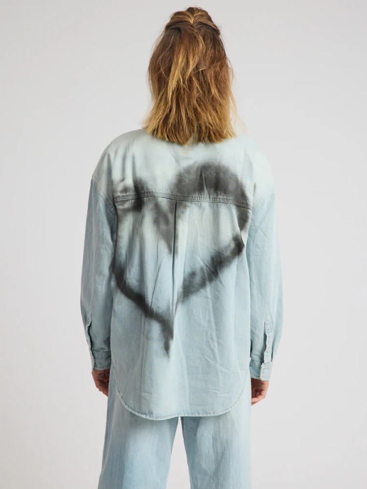 One teaspoon sea blue daydream heart oversized denim shirt