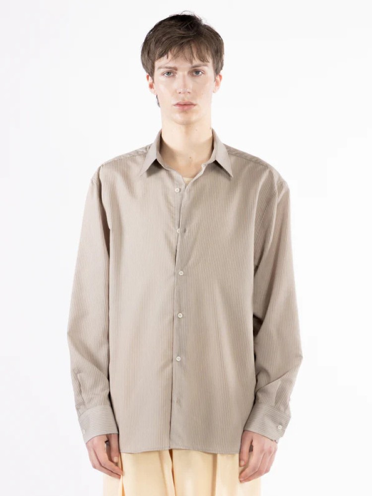 I'm brian beige striped viscose shirt