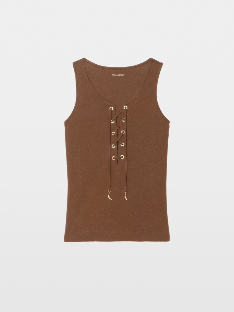 Zadig&Voltaire brown Ana vest cotton αμάνικο τοπ