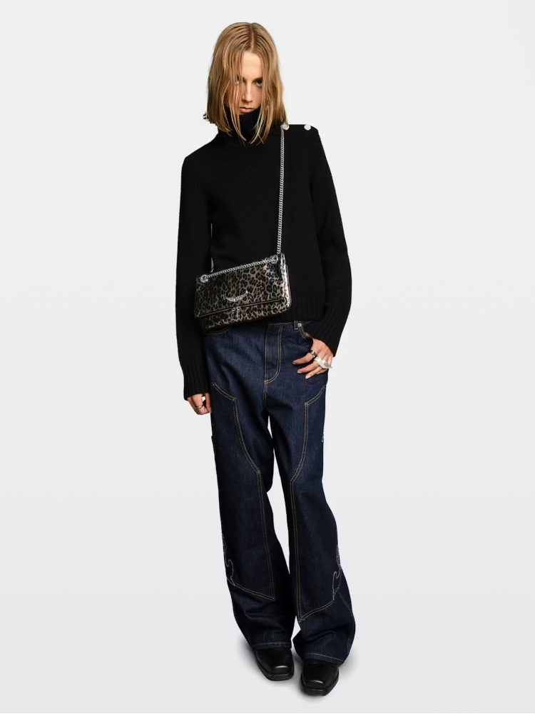 Zadig&Voltaire rock II metal leopard leather clutch