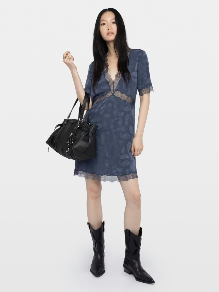 Zadig&Voltaire redoxa blue silk lace lingerie dress