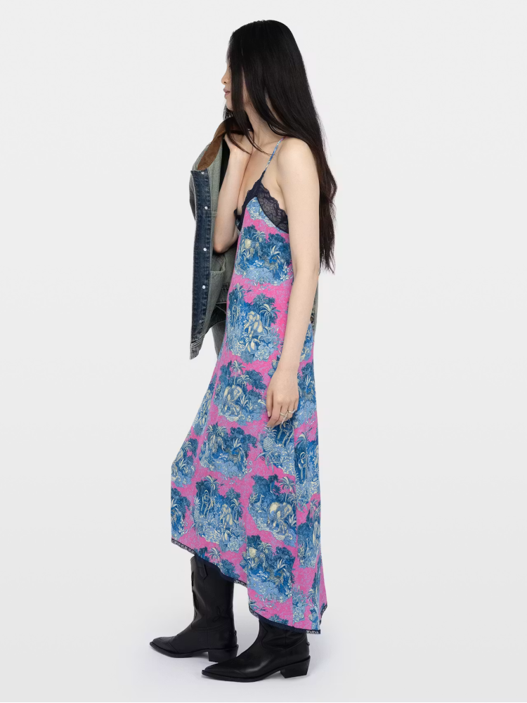 Zadig&Voltaire risty pink printed midi dress with french lace