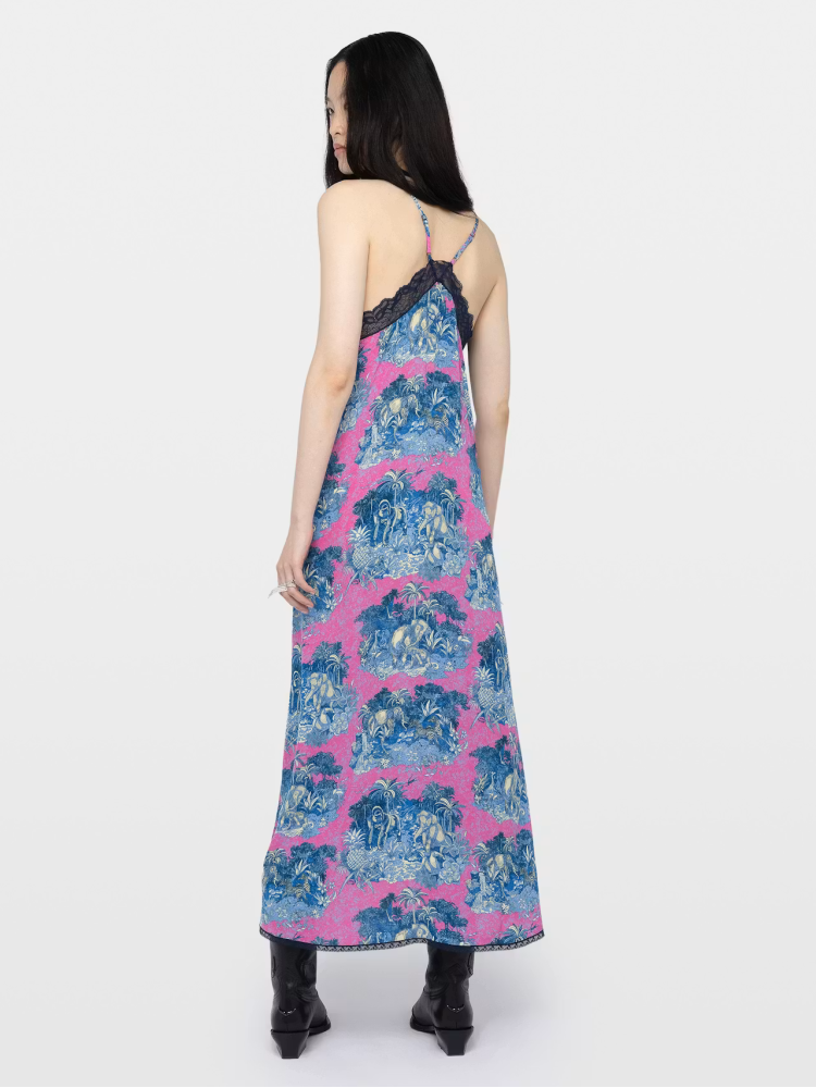 Zadig&Voltaire risty pink printed midi dress with french lace