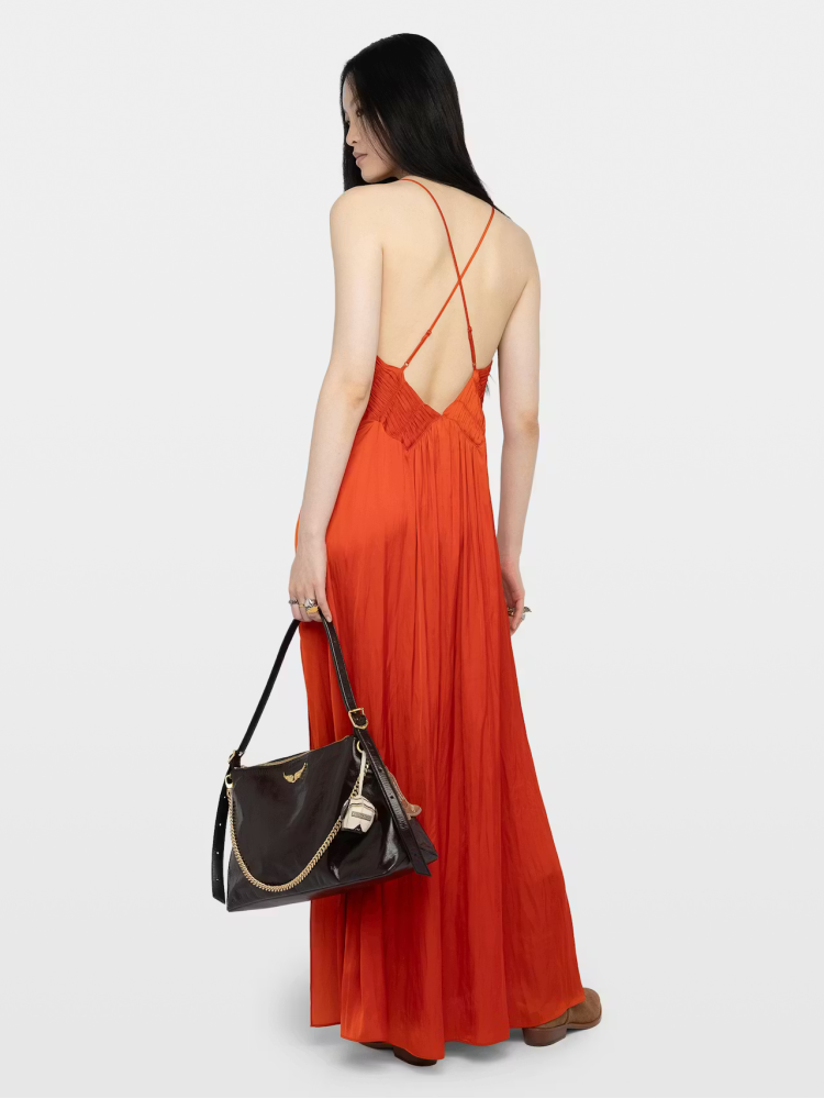 Zadig&Voltaire rayonne long satin tangerine pleated dress