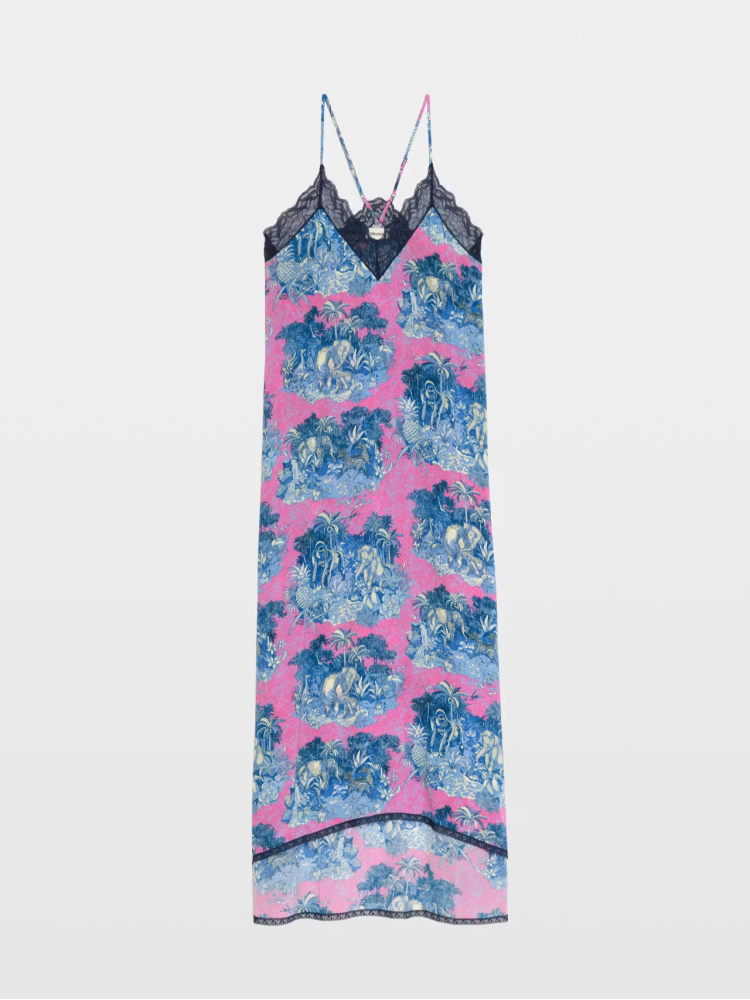Zadig&Voltaire risty pink printed midi dress with french lace Zadig&Voltaire risty pink printed midi dress with french lace