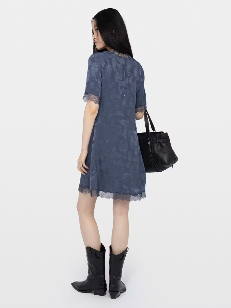 Zadig&Voltaire redoxa blue silk lace lingerie dress