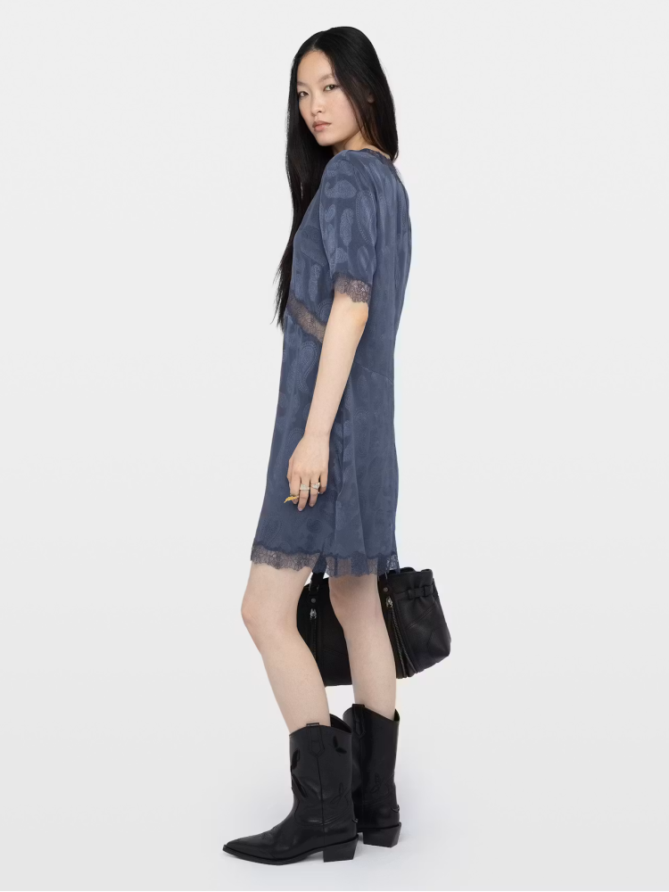 Zadig&Voltaire redoxa blue silk lace lingerie dress