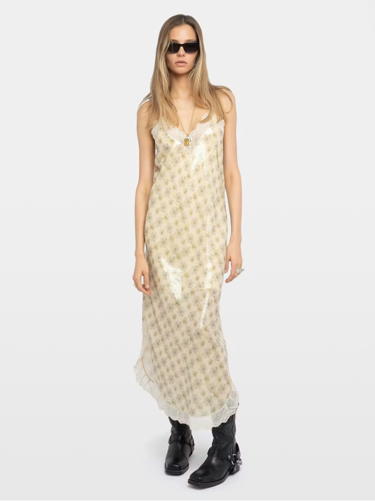 Zadig&Voltaire vanille ristyl lingerie-inspired long dress with printed sequins