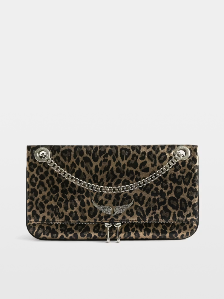 Zadig&Voltaire rock II metal leopard leather clutch