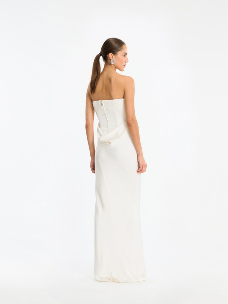 Rotate άσπρο corsage strapless μακρύ φόρεμα