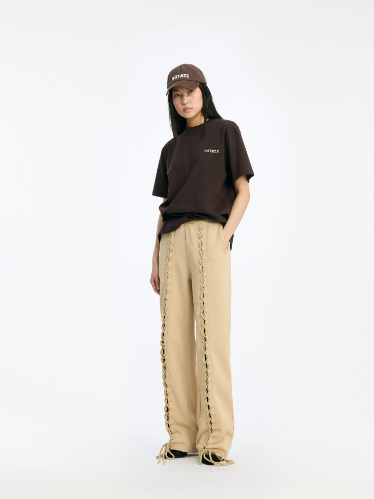 Rotate σκούρο καφέ jersey oversized logo T-shirt