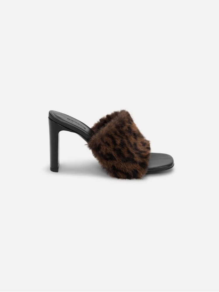 Rotate leo faux fur leather mule 