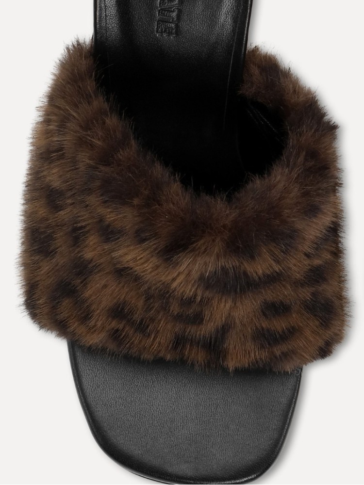 Rotate leo faux fur leather mule 