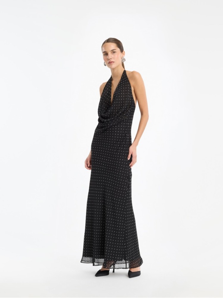 Rotate μαύρο chiffon halterneck μακρύ φόρεμα