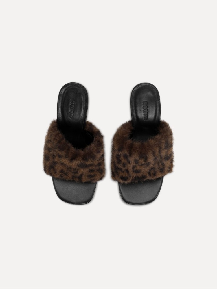 Rotate leo faux fur leather mule 
