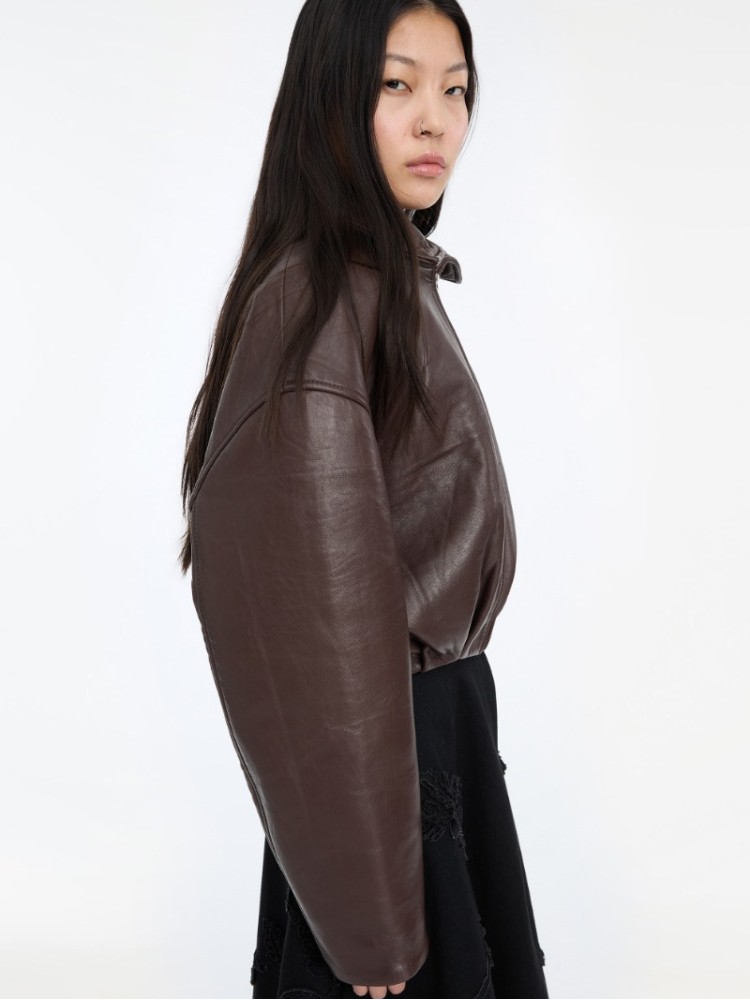 Rotate σκούρο καφέ bonded δερμάτινο jacket
