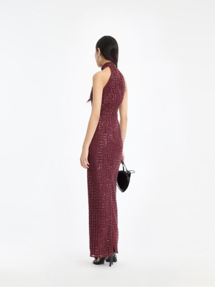Rotate μπορντό beaded maxi φόρεμα