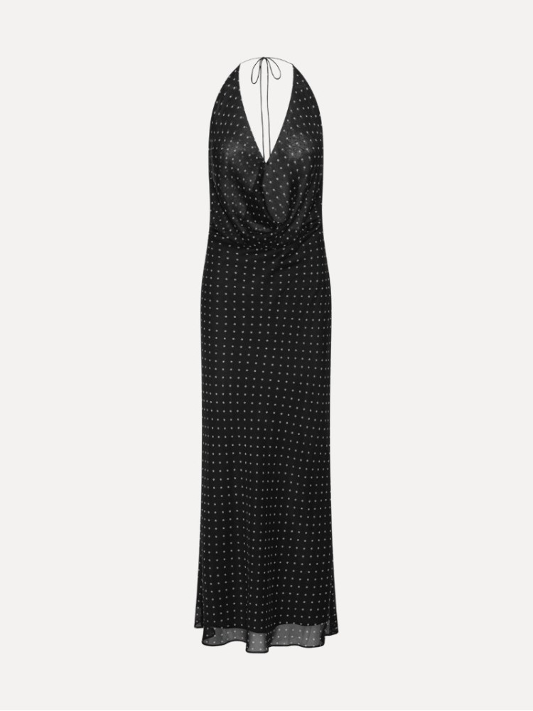 Rotate μαύρο chiffon halterneck μακρύ φόρεμα