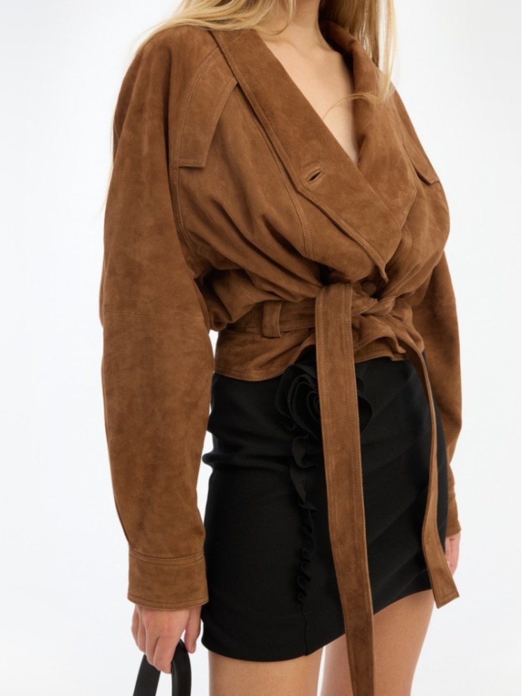 Rotate brown suede bomber jacket