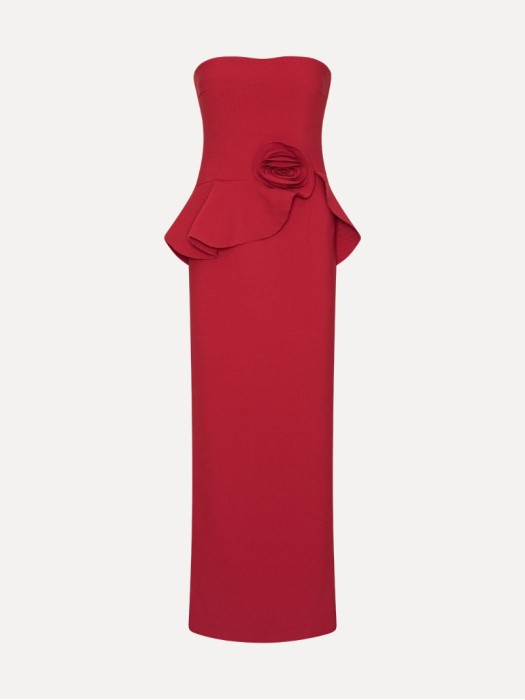 Rotate κόκκινο μακρύ strapless φόρεμα με διακοσμητικό λουλούδι