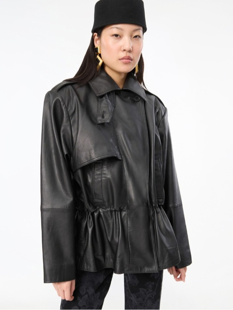 Rotate μαύρο peplum δερμάτινο τζάκετ