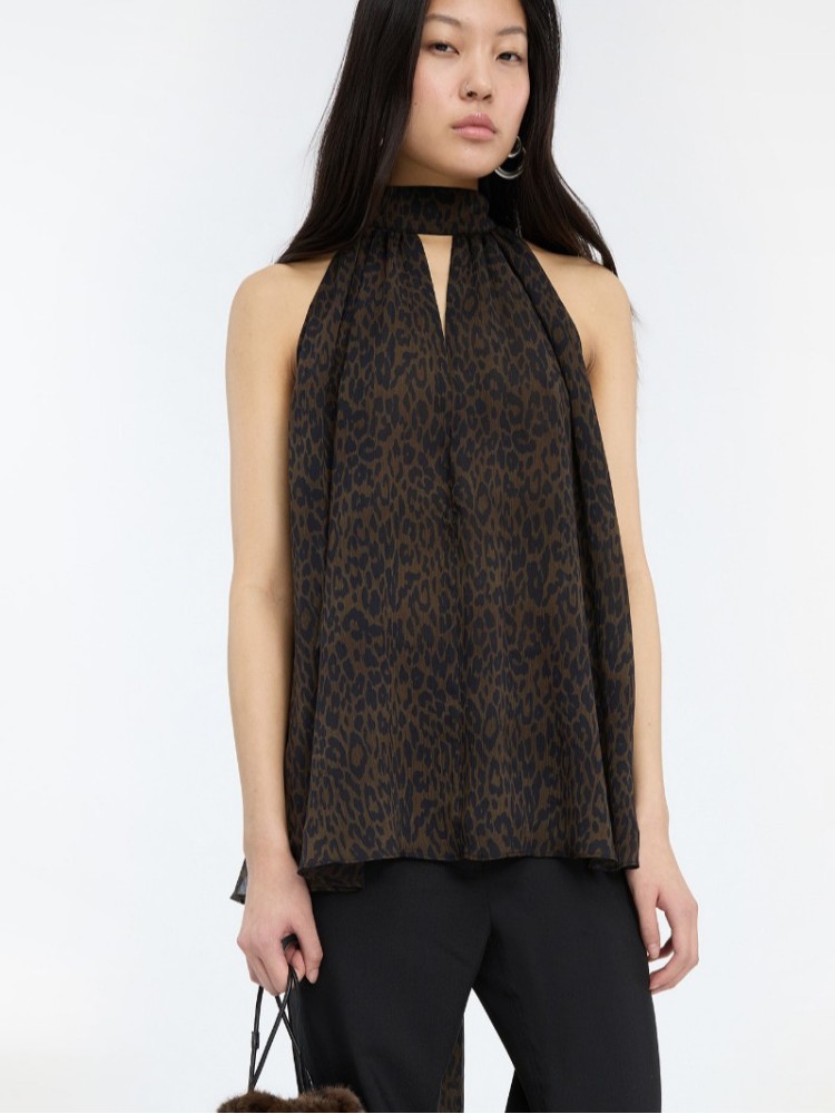 Rotate leopard halterneck bow τοπ