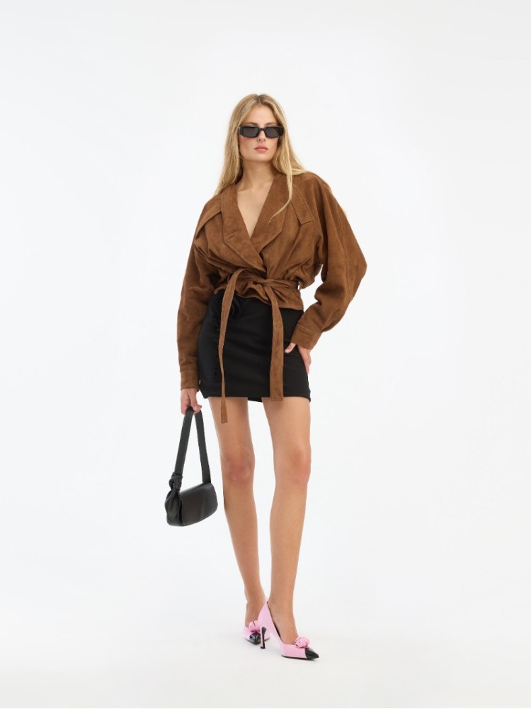 Rotate brown suede bomber jacket