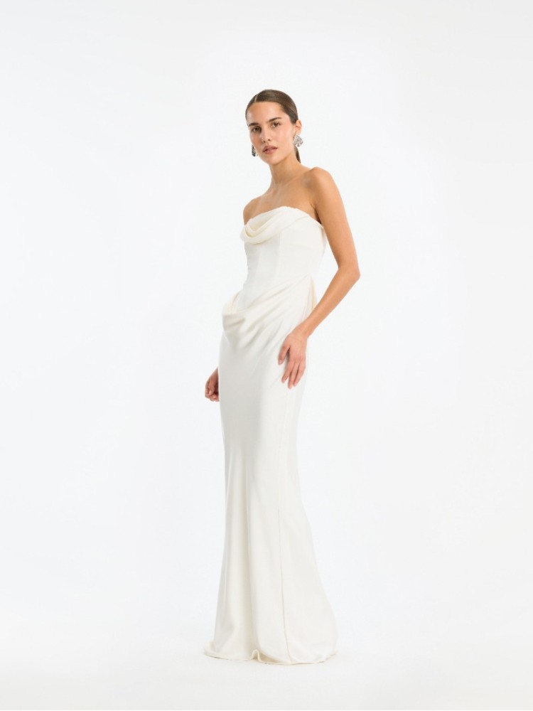 Rotate άσπρο corsage strapless μακρύ φόρεμα