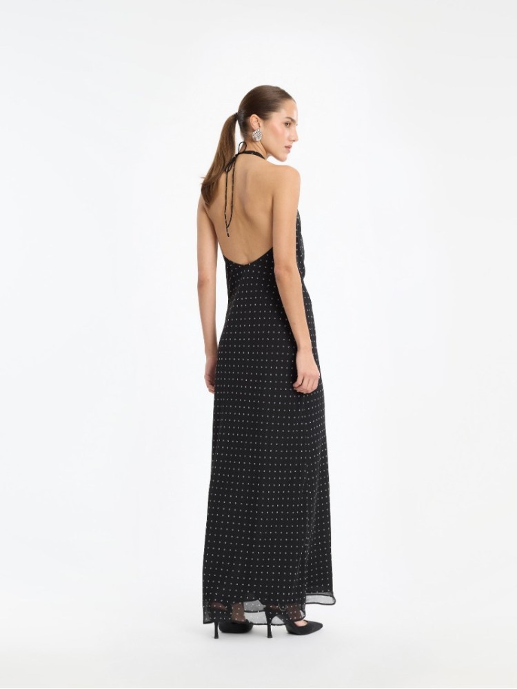Rotate μαύρο chiffon halterneck μακρύ φόρεμα