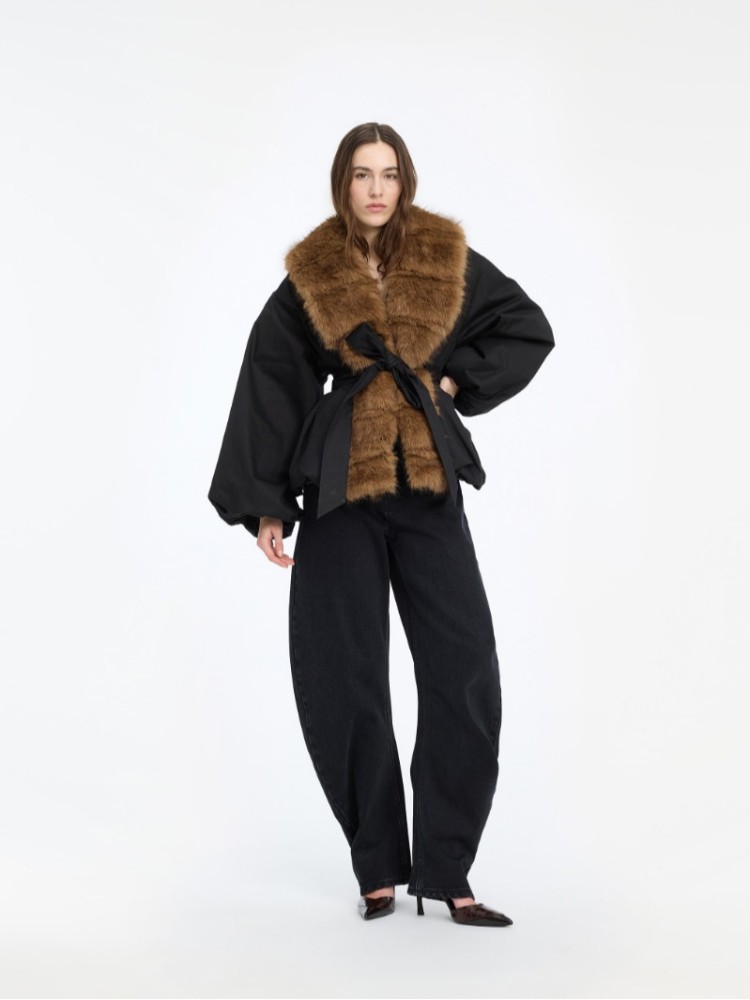 Rotate μαύρο faux fur πανωφόρι