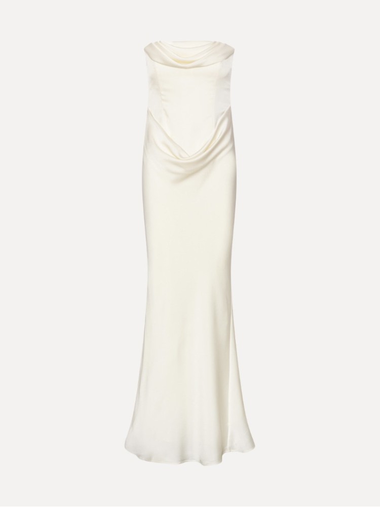 Rotate άσπρο corsage strapless μακρύ φόρεμα