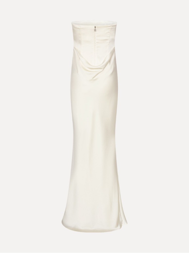 Rotate άσπρο corsage strapless μακρύ φόρεμα