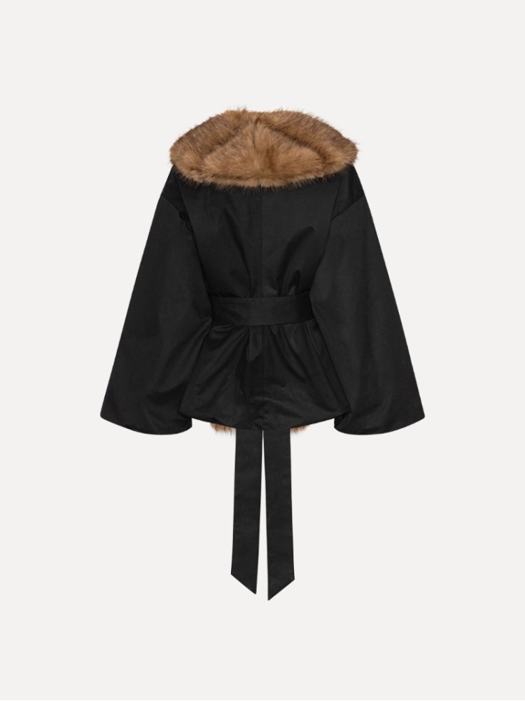 Rotate μαύρο faux fur πανωφόρι