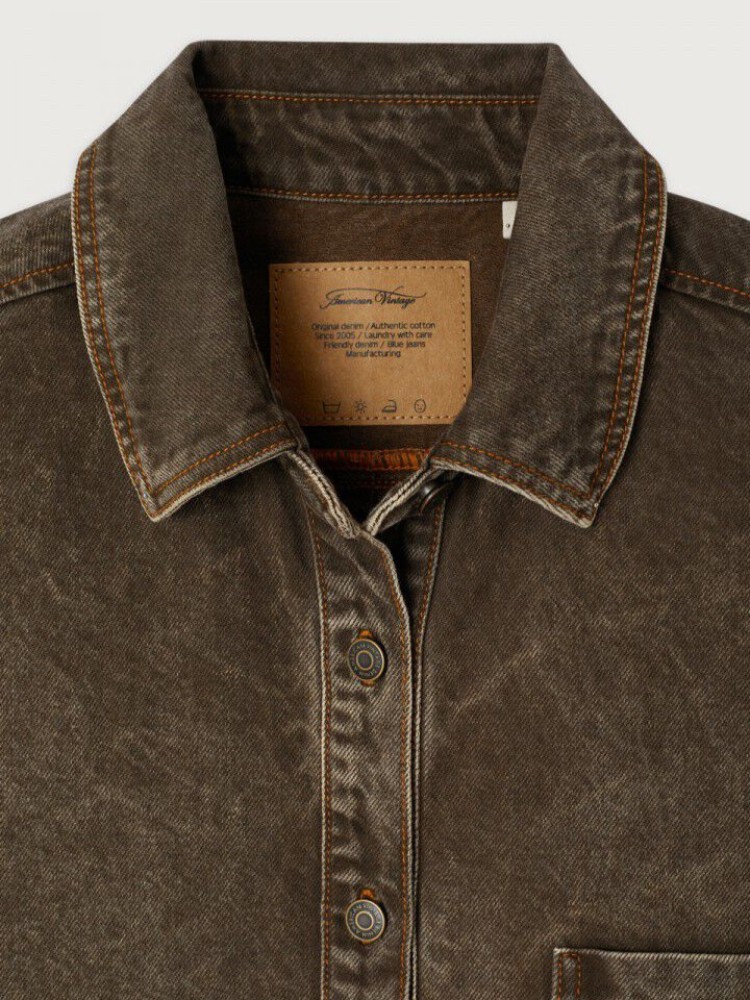 American vintage stone brown ashow τζιν πουκάμισο