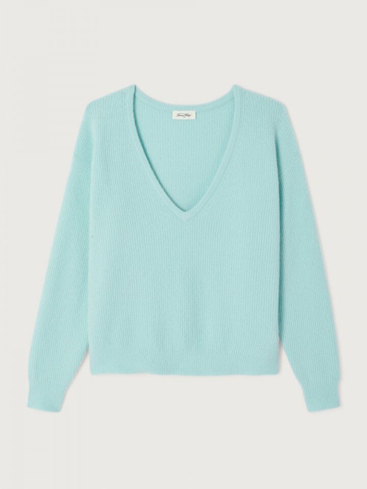 American vintage crystal green oversized V-neck πουλόβερ