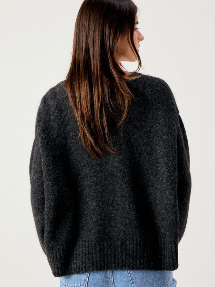 American vintage charcoal east boat neck oversized πουλόβερ