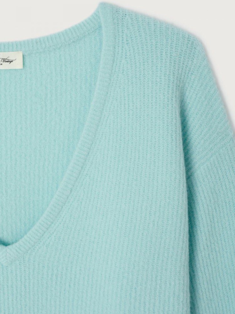 American vintage crystal green oversized V-neck πουλόβερ