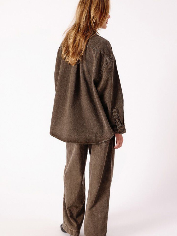 American vintage stone brown ashow τζιν πουκάμισο