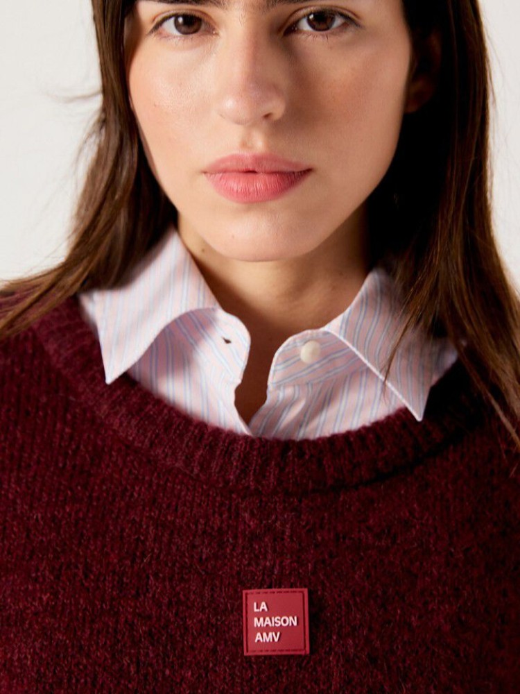 American vintage wine east boat neck oversized πουλόβερ