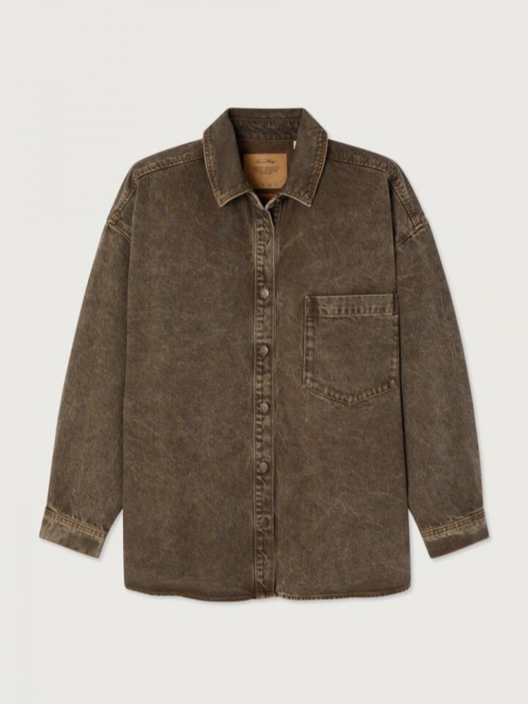 American vintage stone brown ashow τζιν πουκάμισο
