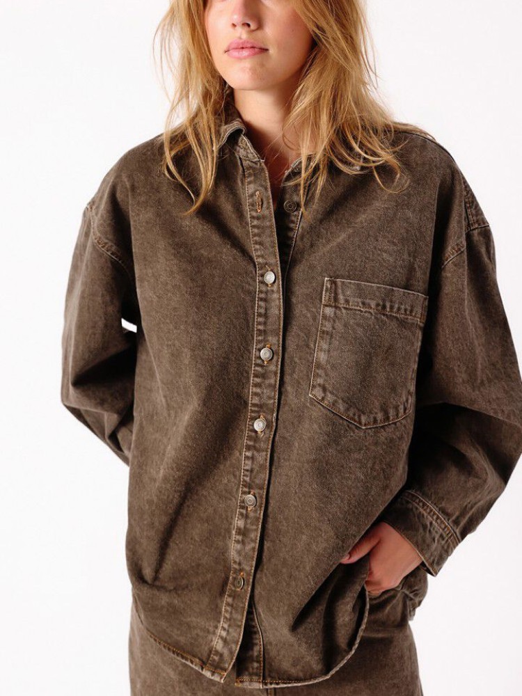 American vintage stone brown ashow τζιν πουκάμισο