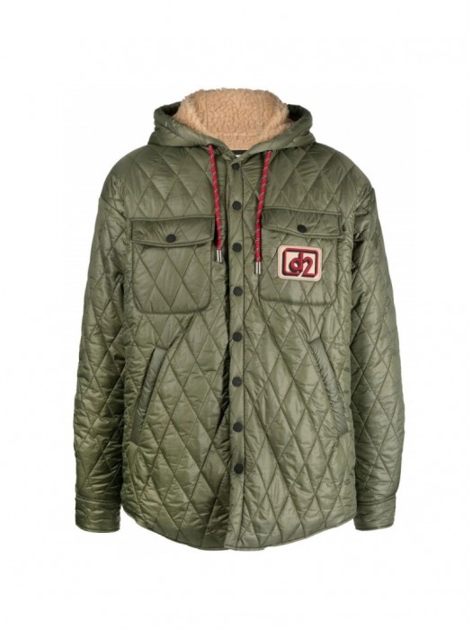 Dsquared2 khaki hooded quilted-effect coat