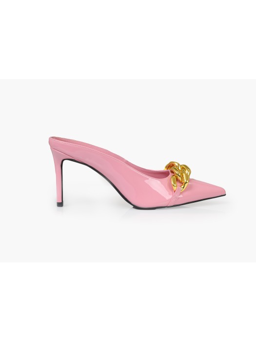 Jeffrey Campbell slithers pink heeled mules