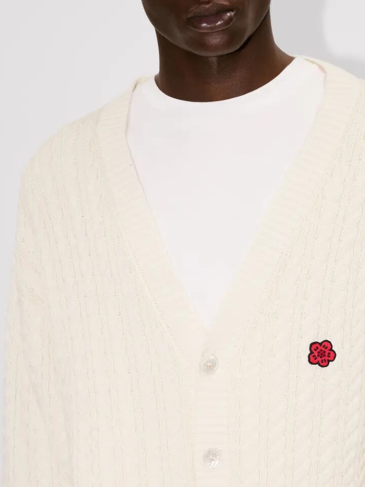 KENZO εκρού 'Boke Flower' embroidered πλεκτή ζακέτα