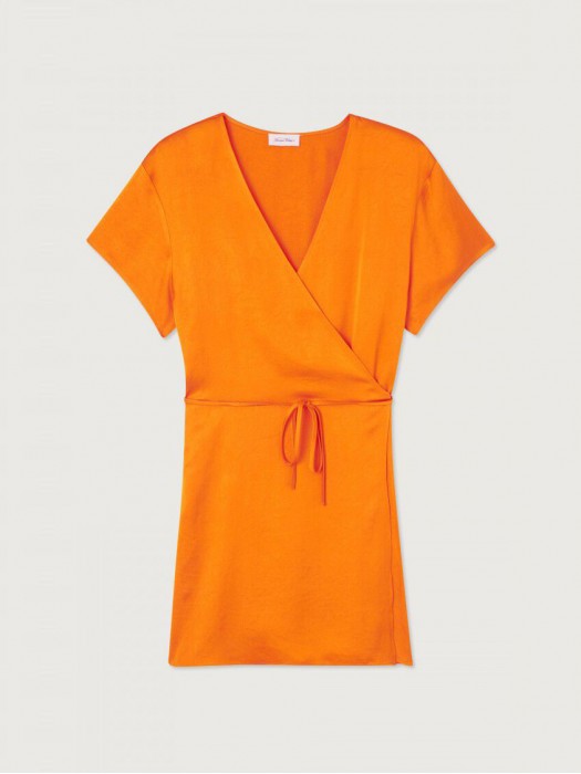 American vintage orange mini wrap dress