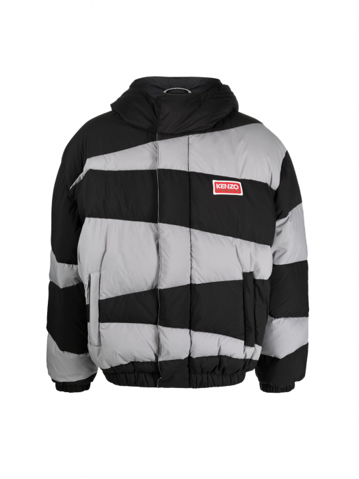 Kenzo black dazzle stripe hooded bomber jacket