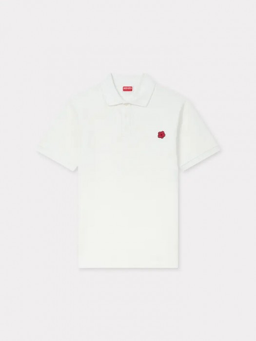 KENZO off white 'Boke Flower' embroidered slim polo in cotton