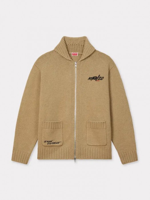 KENZO beige 'Kenzo x Futura 2000' zipped knitted cardigan