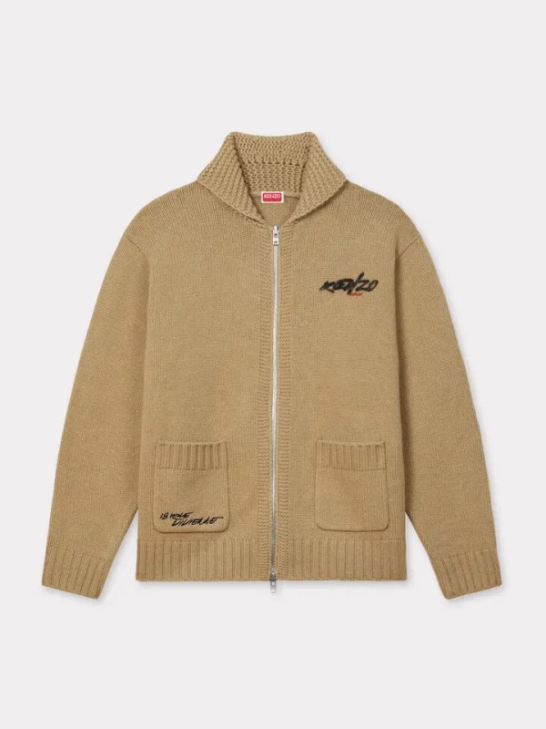 KENZO beige 'Kenzo x Futura 2000' zipped knitted cardigan