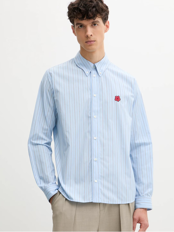 KENZO sky blue 'Boke Flower' embroidered casual πουκάμισο με ρίγα